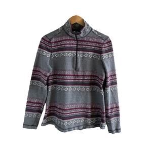 Old Ranch Womens Quarter Zip Athletic Top Gray Fair Isle Size M Lightweight